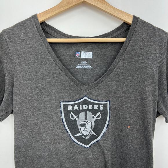 Raiders Tee Shirt T-Shirt Women's LARGE Gray Short Cap Sleeve NFL Team Apparel - Picture 3 of 7